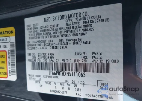 2022 Ford Mustang Ecoboost Premium Fastback from USA, damaged, VIN 1FA6P8THXN5111063